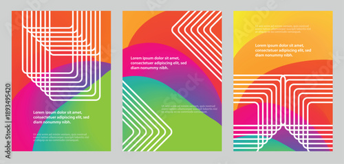 set of vibrant gradient modern abstract vector backgrounds with lines and copy space for text