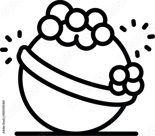 Round bath bomb decorated with small balls and shining sparkles, providing a luxurious and relaxing bath experience