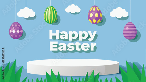 Easter eggs and podium vector illustration