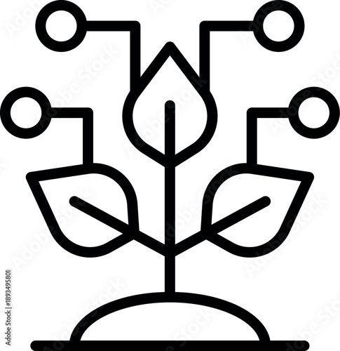 Plant growing and connected to a digital network, representing the integration of nature and technology for a sustainable future