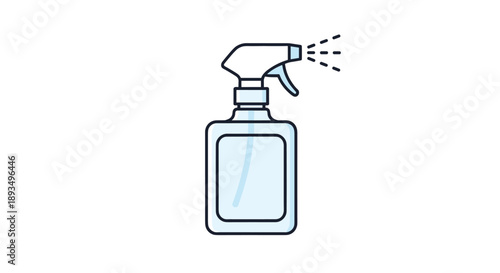 Clean and simple illustration of a spray bottle emitting a fine mist of disinfectant or cleaning solution for hygiene.