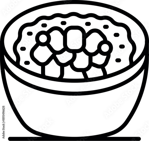 Oatmeal porridge with pieces of fruit and seeds in a bowl, representing a healthy breakfast option