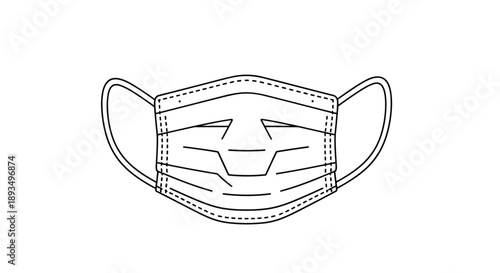 Simple black outline illustration of a surgical medical face mask with ear loops used for personal protection against dust and germs.