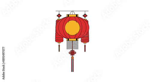 Traditional Chinese red lantern illustration with gold accents and decorative tassels, representing cultural celebrations and holidays.