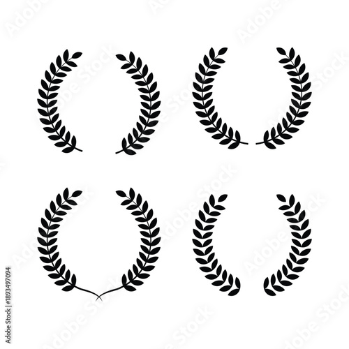 Circular laurel wreath set. greek branch of leaves. wheat, olive branch, eucalyptus leaf, winner award, champion. vector design