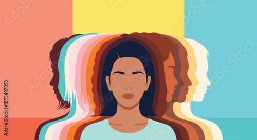 Diverse women silhouette profiles representing unity and female community