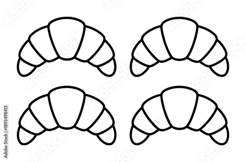 Black outline croissants arranged in a by grid a white background pastry food