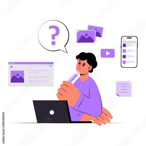 Man Graphic Designer Searching for Design Inspiration and Creative Ideas Concept Illustration