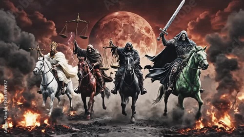 Cinematic close up of the holy bible book of revelation depicting apocalyptic prophecy and ancient scripture in dramatic lighting with slow motion atmospheric mood for religious study concept.