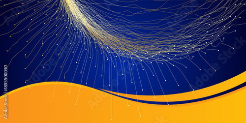 Abstract blue and yellow wave wide background banner curve element with line blue pettern space for text and message design, overlapping layers.