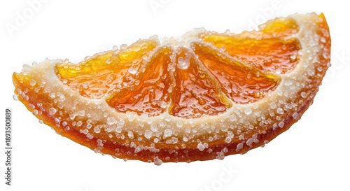 Sugar coated orange slice with white crystals isolated on transparent background