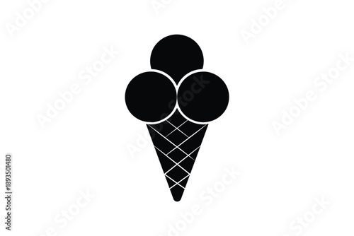 Ice cream cone with three scoops, frozen dessert, sweet treat for summer, waffle cone, cold snack