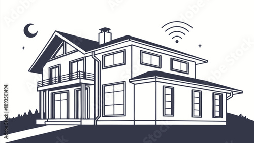 Modern smart home with wireless connectivity at night