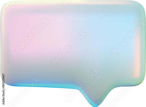 Glass holographic empty speech bubble 3D vector icon, realistic roundish rectangle text bubble volume form chat message