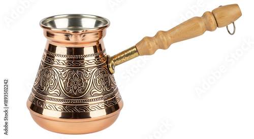 Wallpaper Mural Detailed copper cezve with ornate patterns and wooden handle on transparent background Torontodigital.ca