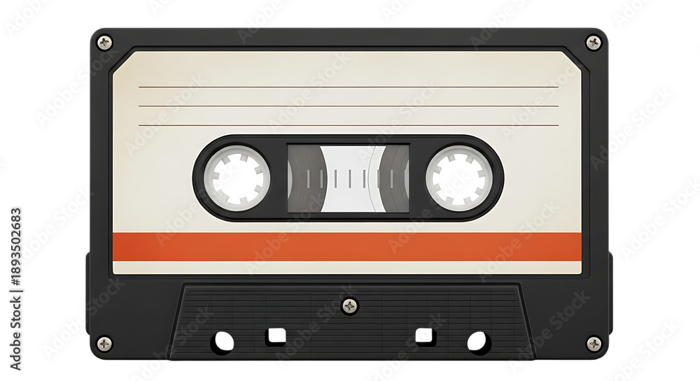 Fototapeta premium Vintage audio cassette tape illustration detailed and stylized on transparent background