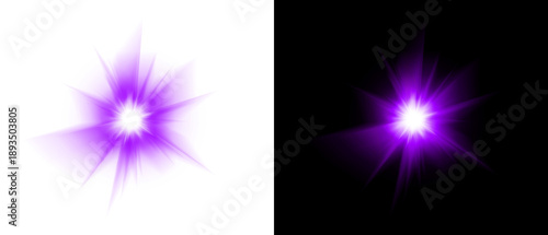 Schilderij op canvas Purple neon starburst light flare isolated on transparent background glowing mag