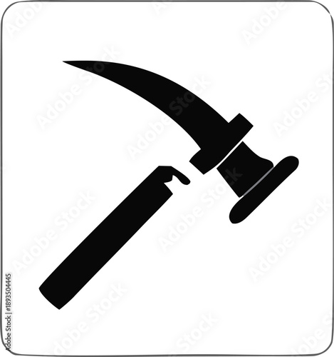 Symbolic representation of a black hammer on a white background