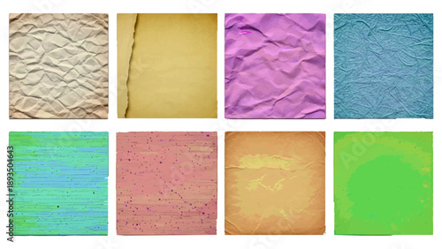 Vibrant crumpled paper textures in diverse colors for artistic use vector illustration.
