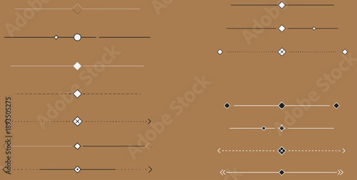 Minimal UI slider controls set with line indicators, knobs, arrows, modern interface elements, flat design components for web applications