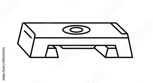 Minimalist black and white line drawing of a fitness step platform or aerobic stepper used for gym workouts and exercise.
