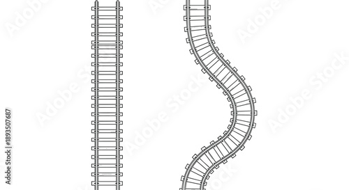 Detailed illustrations of two railway track configurations showing a long straight section and a sinuous S-curve path.