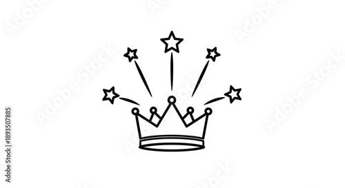 Minimalist black line icon of a crown with five stars radiating from the top edge in a curved decorative design.