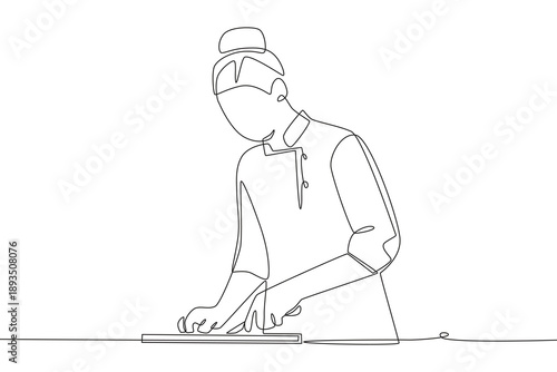 Woman is preparing food. Meal preparation concept one-line drawing