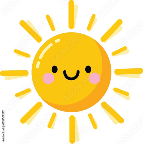 A cheerful cartoon sun with a happy face and rosy cheeks radiating warmth and joy