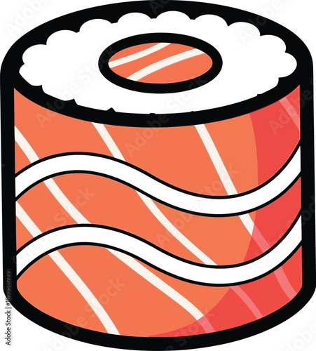 Delicious salmon sushi maki roll with a vibrant orange and white design