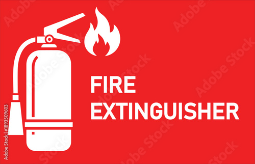 fire extinguisher safety sign vector illustration on red background