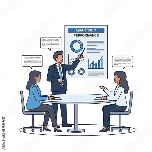 Business Meeting: Presenting Quarterly Performance Report with Charts and Data