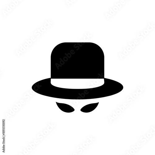 Black Circular Hat and Mask Icon on White Background.