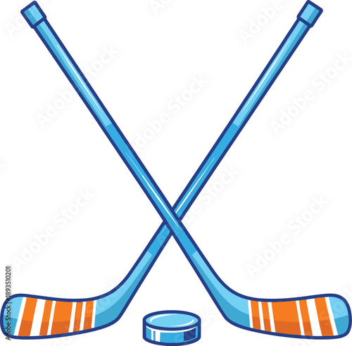 Crossed ice hockey sticks and a puck, essential gear for an exciting winter sport game