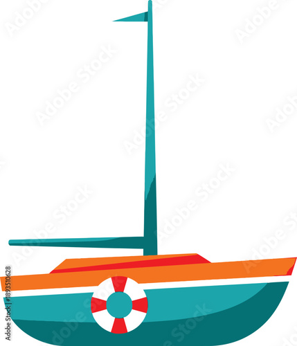 A charming cartoon sailboat with vibrant green and yellow sails and an anchor detail
