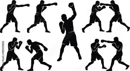 Professional Boxing Silhouettes, Fighters Sparring and Shadow Boxing Action