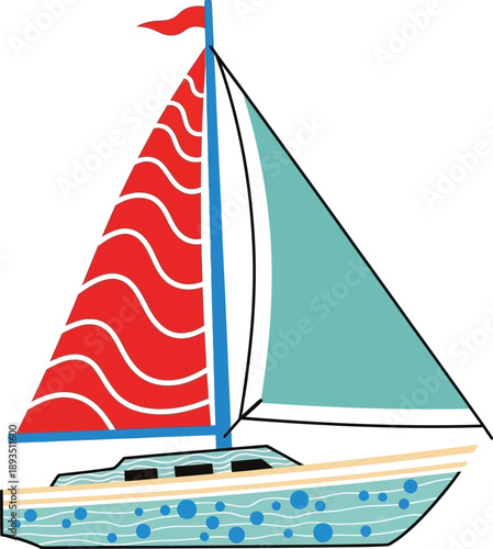 A charming cartoon ship with an orange hull and red deck featuring two smoking funnels