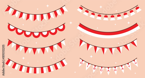 Festive Red and White Flag Garland for Decoration