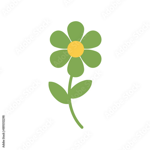 Yellow Centered Flower with Green Petals and Stem