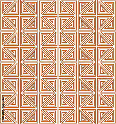 
Repeating geometric pattern of layered triangles in warm tones of brown and cream, creating a visually striking design.

