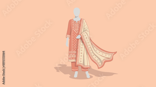 Traditional Attire Displayed in Minimalist Studio Setting