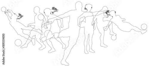 Silhouette soccer football player set. Active sports people healthy players fitness silhouettes concept.