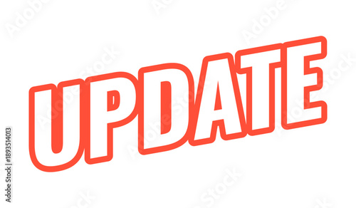 Update modern bold outlined web element. Page reload refresh. Sync content. New version. Latest data. Upgrade software. Slanted text design with red contour. Angled typography, UI UX. Oswald font used