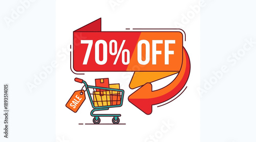 Shopping Cart Offers 70% Off, Online Store, Promotional Graphic, Dynamic Design