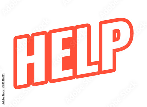 Help modern bold outlined web element. Assistance request. Customer support. User guidance. Website faq service. Slanted text design with red contour. Angled typography, UI UX. Oswald font used
