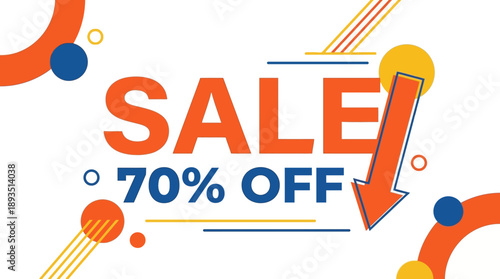70% Off Discounts on Products, Online Store, Graphic Design, Colorful Palette, Eye-Catching View
