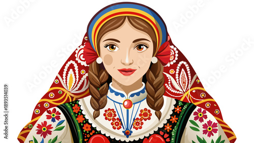 Very beautiful close-up of a traditional Eastern European women’s embroidered folk dress with vibrant stitching, isolated on white background, celebrating regional craftsmanship and cultural storytell