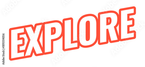 Explore modern bold outlined web element. Discovery feature. Browsing functionality. Site exploration. Navigation. Slanted text design with red contour. Angled typography, UI UX. Oswald font used