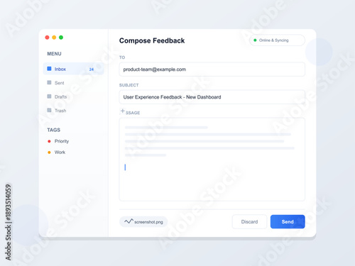 A digital feedback form is shown on a user interface. The form includes fields for the recipient address, subject, and message. The layout is simple and organized for ease of use.