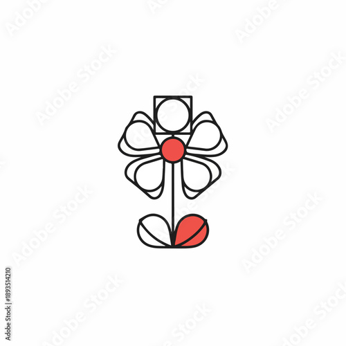 Stylized Flower with Red Center and Leaf